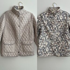 NORMANN Reversible Quilted Jacket Mandarin Collar Snap Front Pockets Travel Chic